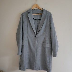 Adrianna Papell Womens Jacquard Long Topper Jacket Houndstooth Size M Career